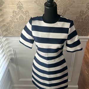 Topshop Navy White Ribbon Striped Short Sleeve Mini Dress Size 4